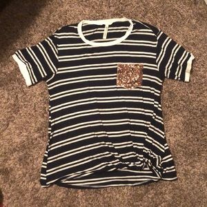 Navy and cream striped shirt
